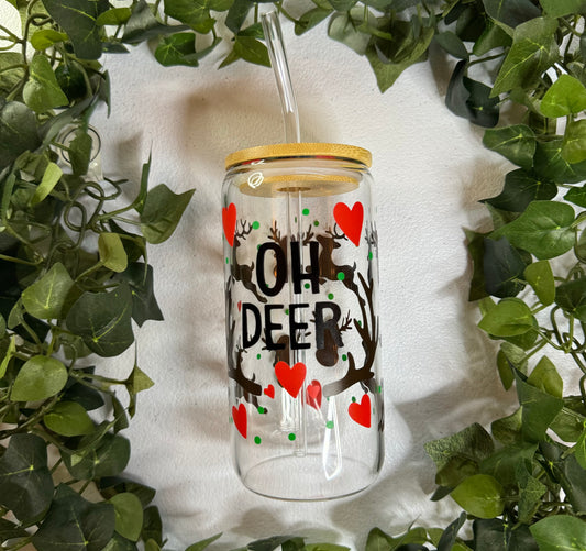 Reindeer | Oh Deer | 16oz Glass Cup